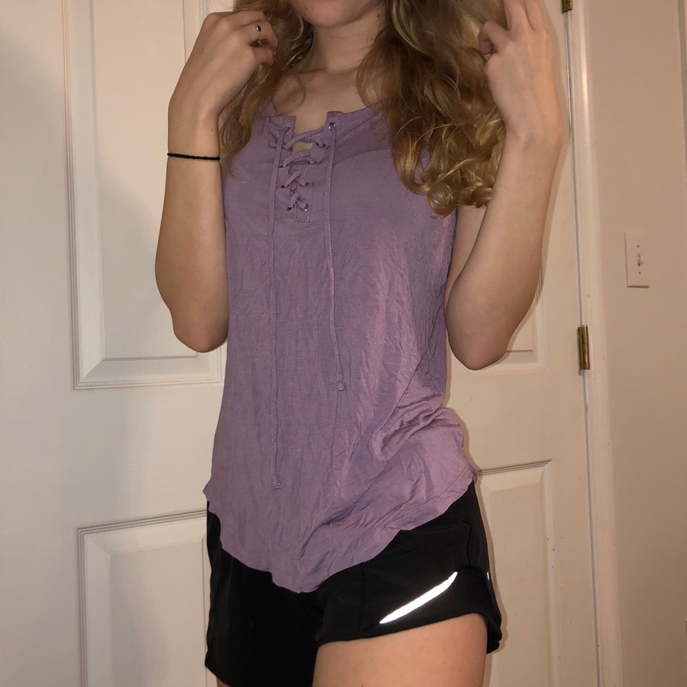 Lavender purple lace up tank top
